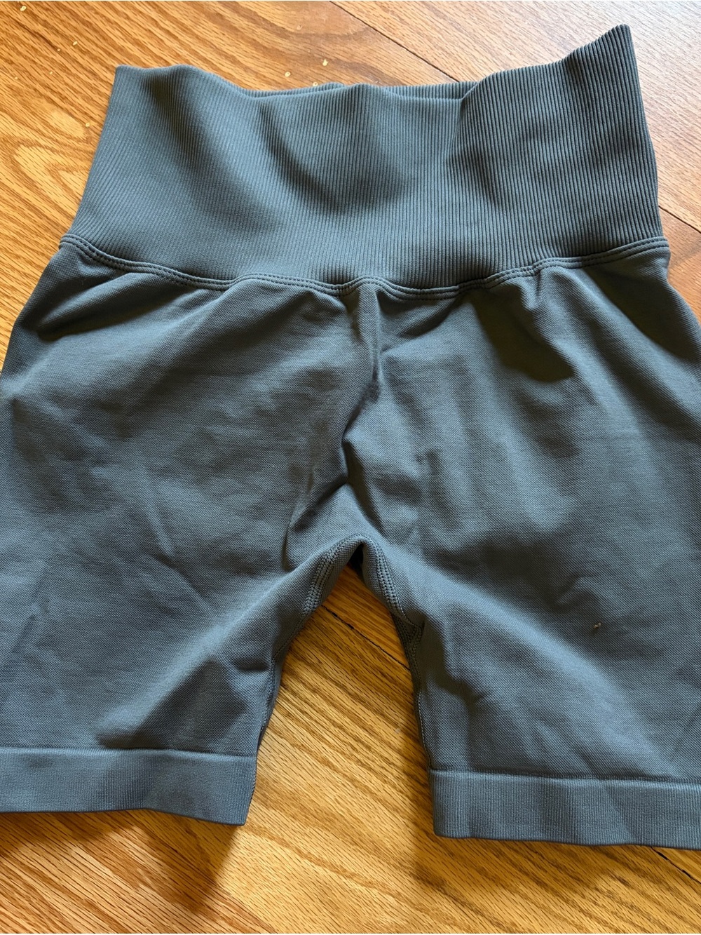 High-Waist Ribbed Waistband Bike Shorts - Dark Teal.